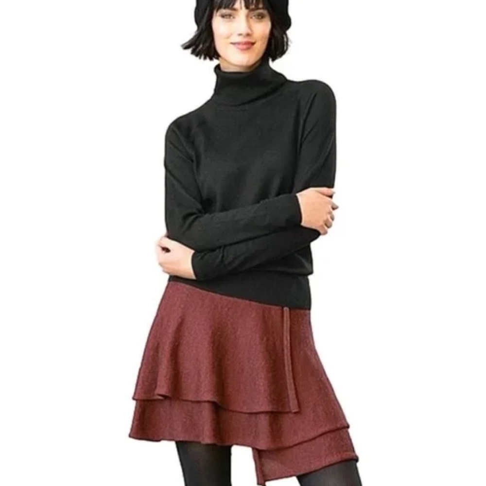 PERUVIAN CONNECTION Edie Tuscan Rose Baby Alpaca Wool Layered Mini Skirt Size XS
